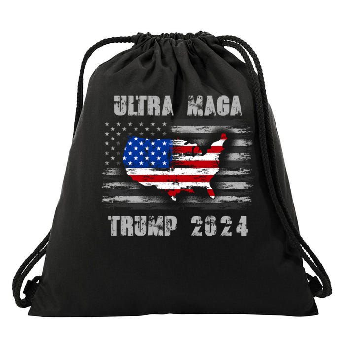 Ultra MAGA Betsy USA Flag Trump 2024 Anti Biden Drawstring Bag