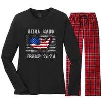 Ultra MAGA Betsy USA Flag Trump 2024 Anti Biden Women's Long Sleeve Flannel Pajama Set 