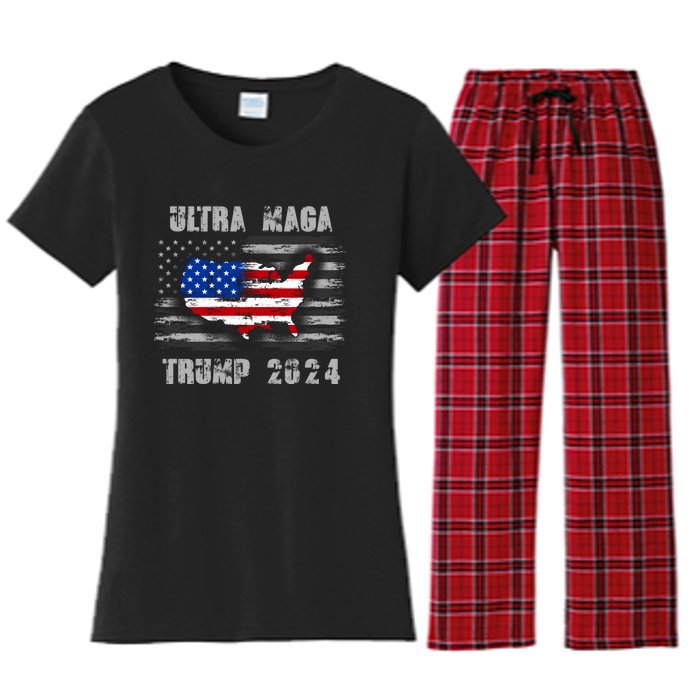 Ultra MAGA Betsy USA Flag Trump 2024 Anti Biden Women's Flannel Pajama Set