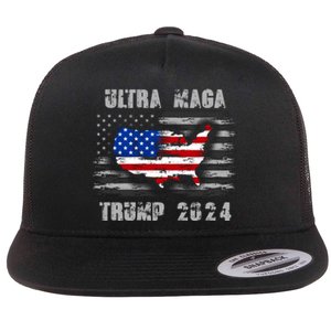 Ultra MAGA Betsy USA Flag Trump 2024 Anti Biden Flat Bill Trucker Hat