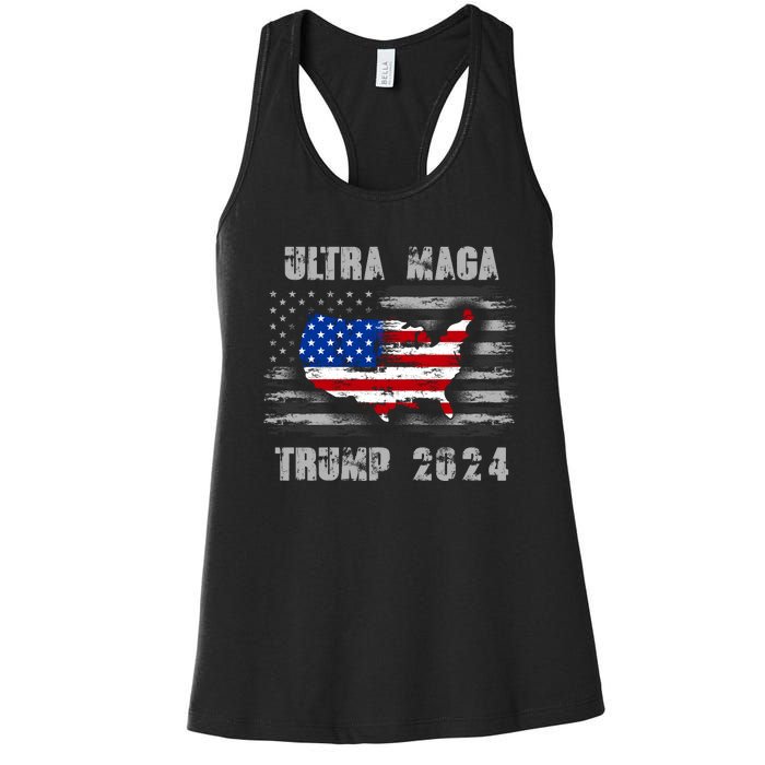 Ultra MAGA Betsy USA Flag Trump 2024 Anti Biden Women's Racerback Tank