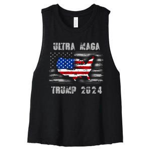 Ultra MAGA Betsy USA Flag Trump 2024 Anti Biden Women's Racerback Cropped Tank