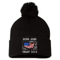 Ultra MAGA Betsy USA Flag Trump 2024 Anti Biden Pom Pom 12in Knit Beanie