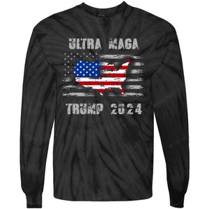 Ultra MAGA Betsy USA Flag Trump 2024 Anti Biden Tie-Dye Long Sleeve Shirt