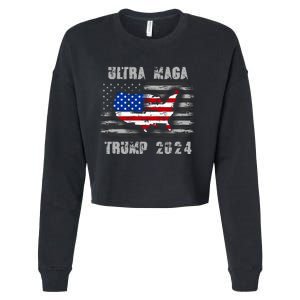 Ultra MAGA Betsy USA Flag Trump 2024 Anti Biden Cropped Pullover Crew