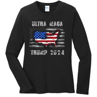 Ultra MAGA Betsy USA Flag Trump 2024 Anti Biden Ladies Long Sleeve Shirt