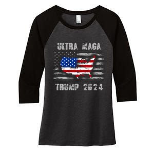 Ultra MAGA Betsy USA Flag Trump 2024 Anti Biden Women's Tri-Blend 3/4-Sleeve Raglan Shirt