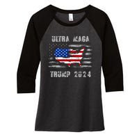 Ultra MAGA Betsy USA Flag Trump 2024 Anti Biden Women's Tri-Blend 3/4-Sleeve Raglan Shirt