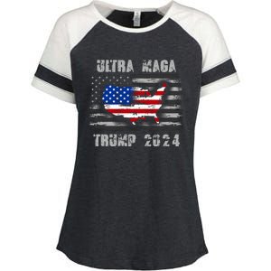 Ultra MAGA Betsy USA Flag Trump 2024 Anti Biden Enza Ladies Jersey Colorblock Tee