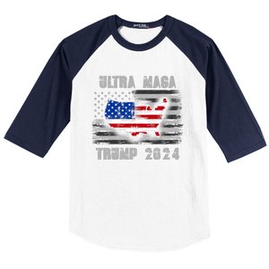 Ultra MAGA Betsy USA Flag Trump 2024 Anti Biden Baseball Sleeve Shirt