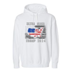 Ultra MAGA Betsy USA Flag Trump 2024 Anti Biden Garment-Dyed Fleece Hoodie