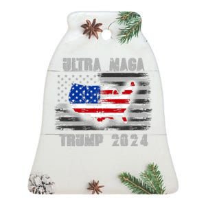 Ultra MAGA Betsy USA Flag Trump 2024 Anti Biden Ceramic Bell Ornament