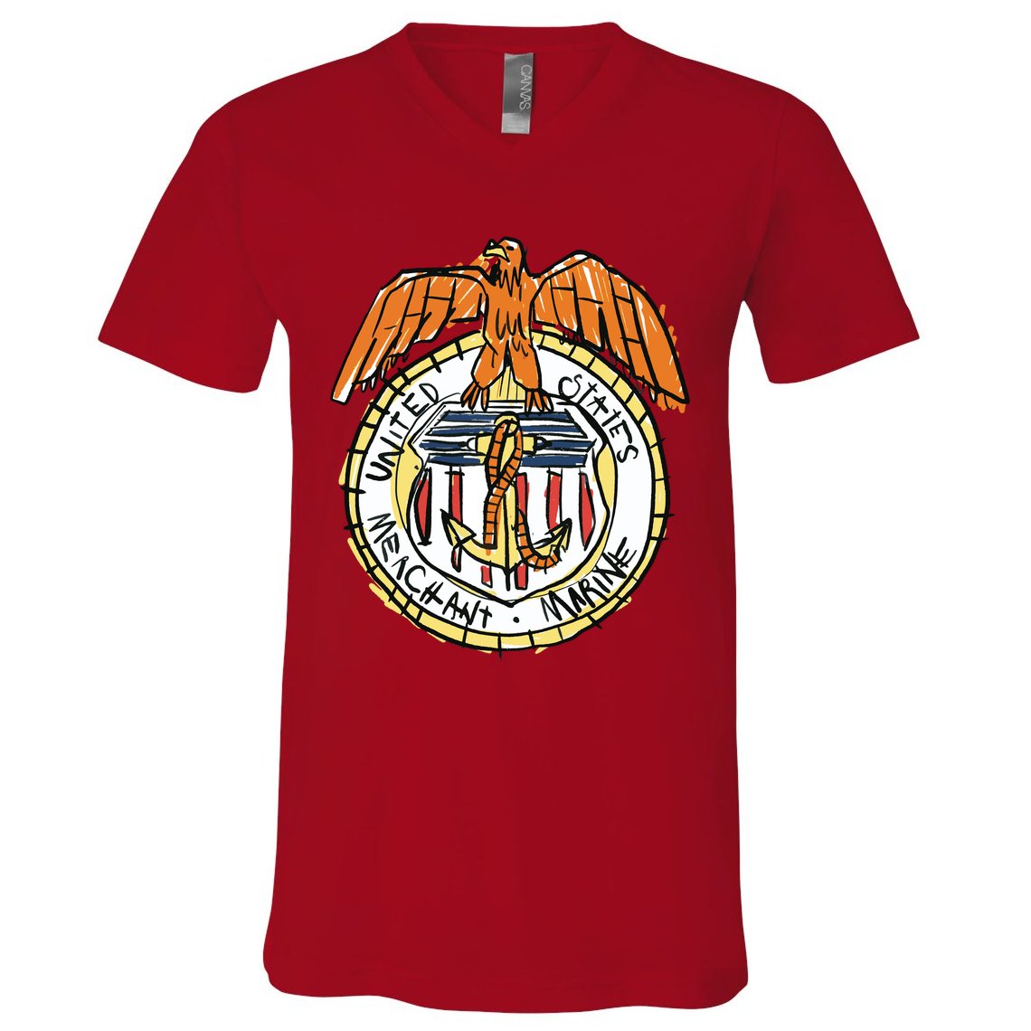 USA Marine Badge Doodle V-Neck T-Shirt