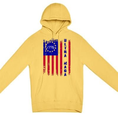 Ultra MAGA Betsy Ross USA Flag Trump 2024 Anti Biden Premium Pullover Hoodie