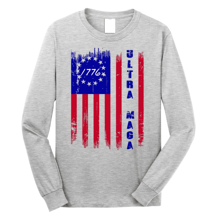 Ultra MAGA Betsy Ross USA Flag Trump 2024 Anti Biden Long Sleeve Shirt