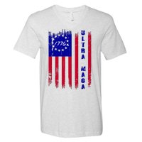 Ultra MAGA Betsy Ross USA Flag Trump 2024 Anti Biden V-Neck T-Shirt