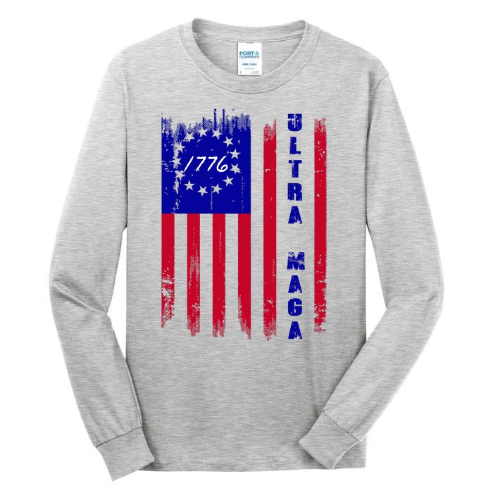 Ultra MAGA Betsy Ross USA Flag Trump 2024 Anti Biden Tall Long Sleeve T-Shirt