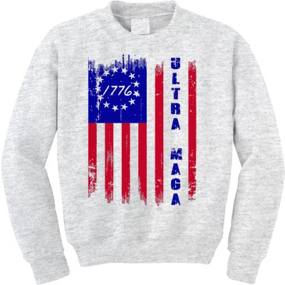 Ultra MAGA Betsy Ross USA Flag Trump 2024 Anti Biden Kids Sweatshirt