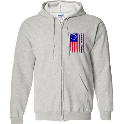 Ultra MAGA Betsy Ross USA Flag Trump 2024 Anti Biden Full Zip Hoodie