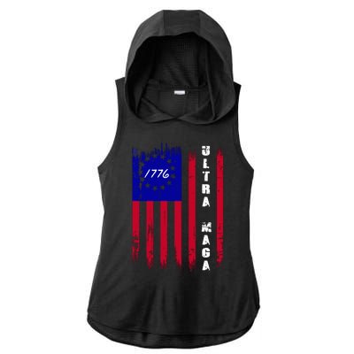 Ultra MAGA Betsy Ross USA Flag Trump 2024 Anti Biden Ladies PosiCharge Tri-Blend Wicking Draft Hoodie Tank