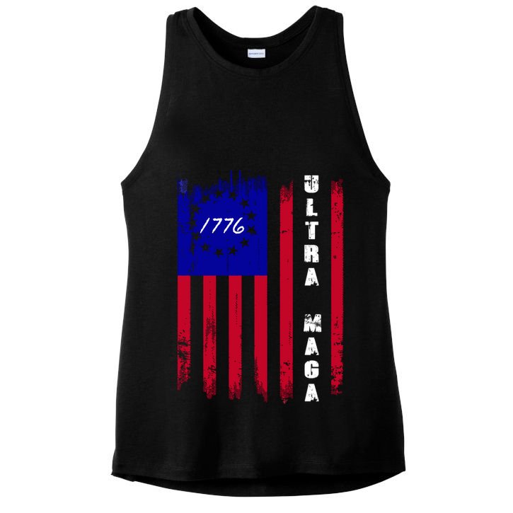 Ultra MAGA Betsy Ross USA Flag Trump 2024 Anti Biden Ladies PosiCharge Tri-Blend Wicking Tank