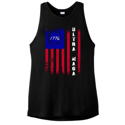 Ultra MAGA Betsy Ross USA Flag Trump 2024 Anti Biden Ladies PosiCharge Tri-Blend Wicking Tank