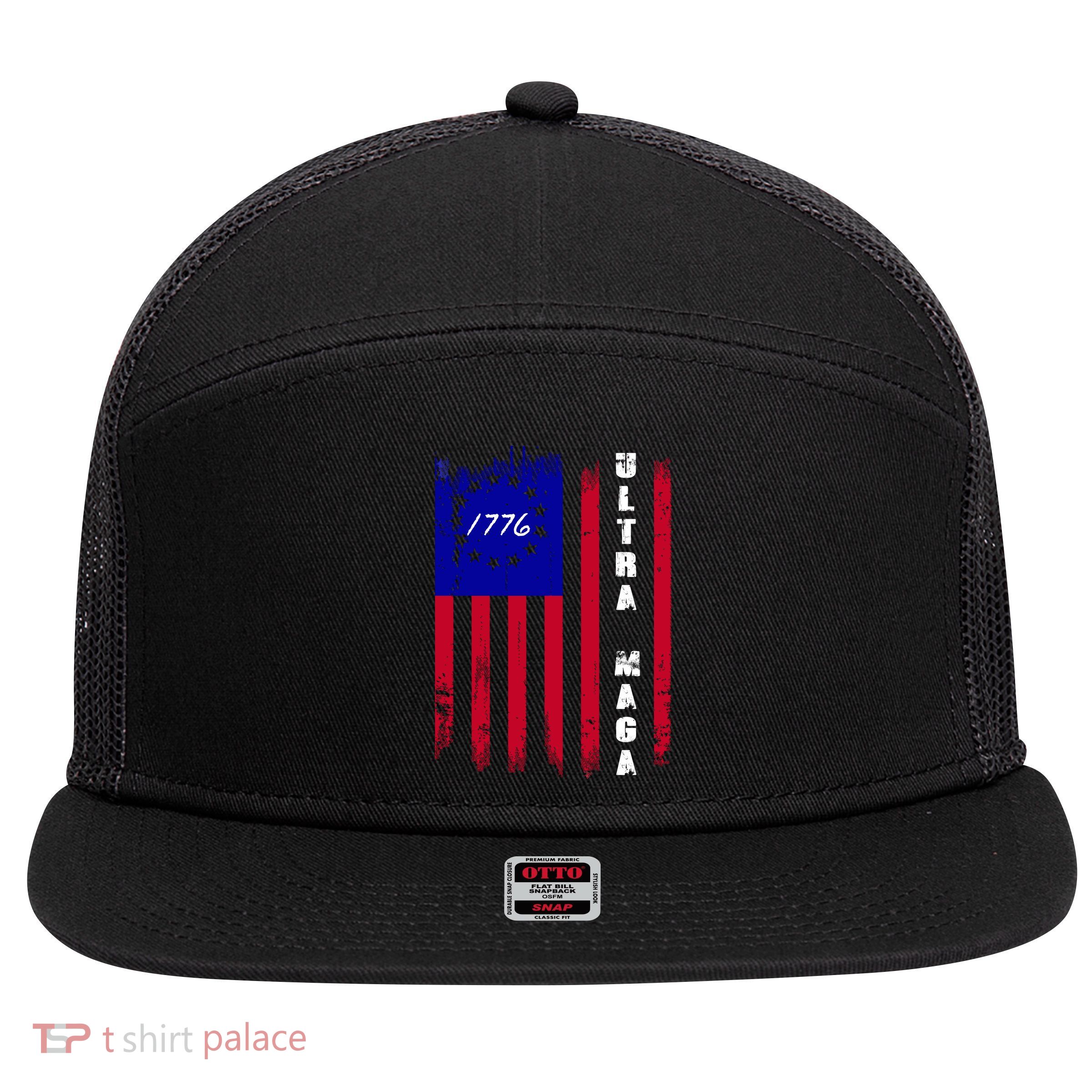 Ultra MAGA Betsy Ross USA Flag Trump 2024 Anti Biden 7 Panel Mesh Trucker Snapback Hat