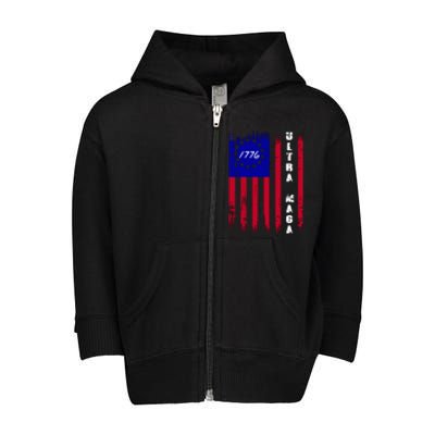 Ultra MAGA Betsy Ross USA Flag Trump 2024 Anti Biden Toddler Zip Fleece Hoodie