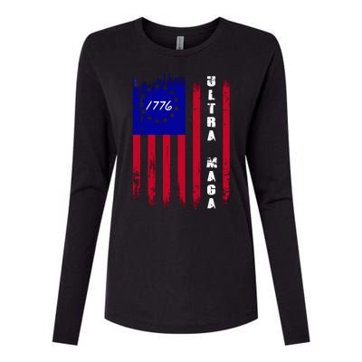 Ultra MAGA Betsy Ross USA Flag Trump 2024 Anti Biden Womens Cotton Relaxed Long Sleeve T-Shirt