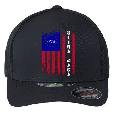 Ultra MAGA Betsy Ross USA Flag Trump 2024 Anti Biden Flexfit Unipanel Trucker Cap