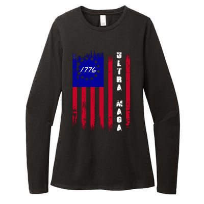 Ultra MAGA Betsy Ross USA Flag Trump 2024 Anti Biden Womens CVC Long Sleeve Shirt