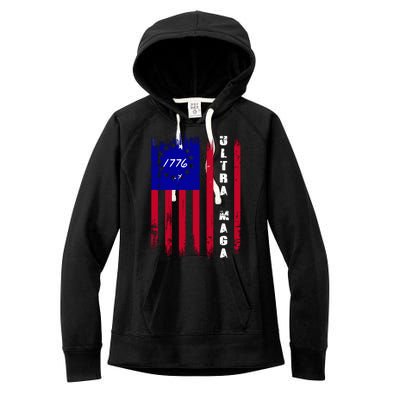 Ultra MAGA Betsy Ross USA Flag Trump 2024 Anti Biden Women's Fleece Hoodie