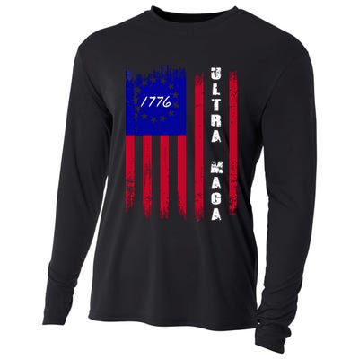 Ultra MAGA Betsy Ross USA Flag Trump 2024 Anti Biden Cooling Performance Long Sleeve Crew