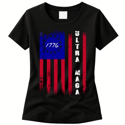 Ultra MAGA Betsy Ross USA Flag Trump 2024 Anti Biden Womens T-Shirt