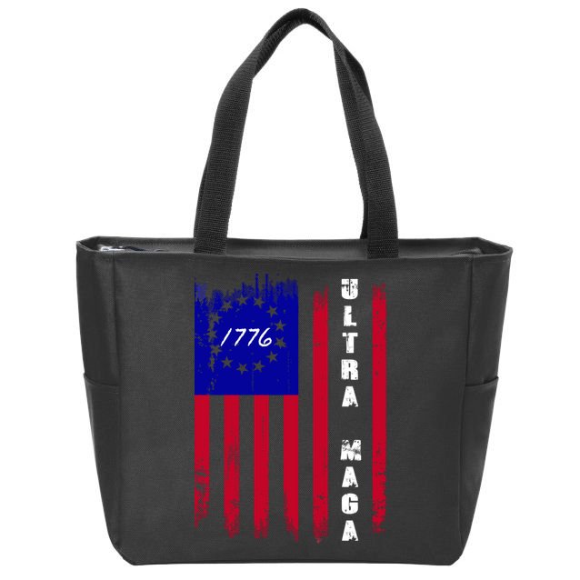 Ultra MAGA Betsy Ross USA Flag Trump 2024 Anti Biden Zip Tote Bag