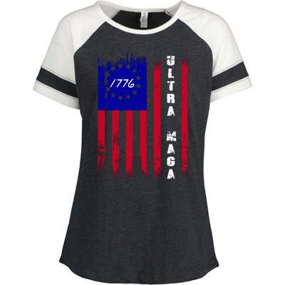 Ultra MAGA Betsy Ross USA Flag Trump 2024 Anti Biden Enza Ladies Jersey Colorblock Tee