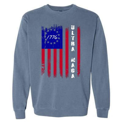 Ultra MAGA Betsy Ross USA Flag Trump 2024 Anti Biden Garment-Dyed Sweatshirt