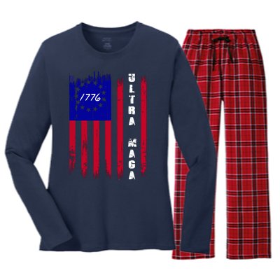 Ultra MAGA Betsy Ross USA Flag Trump 2024 Anti Biden Women's Long Sleeve Flannel Pajama Set 