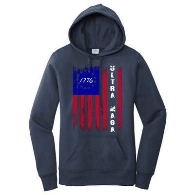 Ultra MAGA Betsy Ross USA Flag Trump 2024 Anti Biden Women's Pullover Hoodie