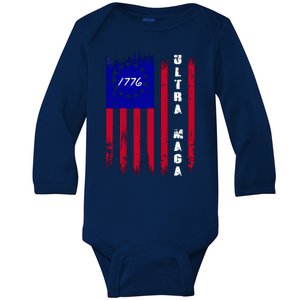 Ultra MAGA Betsy Ross USA Flag Trump 2024 Anti Biden Baby Long Sleeve Bodysuit