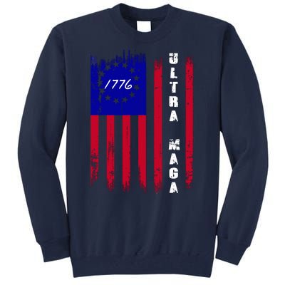 Ultra MAGA Betsy Ross USA Flag Trump 2024 Anti Biden Tall Sweatshirt