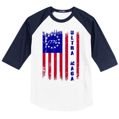 Ultra MAGA Betsy Ross USA Flag Trump 2024 Anti Biden Baseball Sleeve Shirt