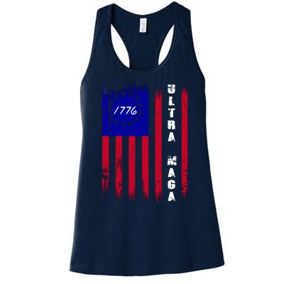 Ultra MAGA Betsy Ross USA Flag Trump 2024 Anti Biden Women's Racerback Tank