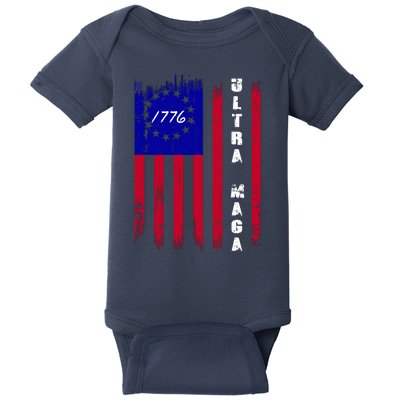 Ultra MAGA Betsy Ross USA Flag Trump 2024 Anti Biden Baby Bodysuit