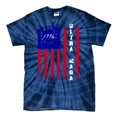 Ultra MAGA Betsy Ross USA Flag Trump 2024 Anti Biden Tie-Dye T-Shirt