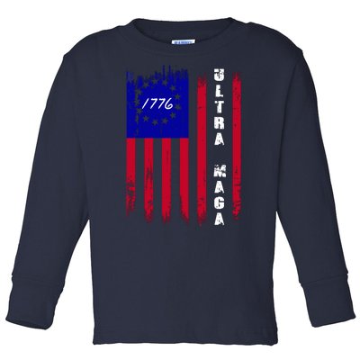 Ultra MAGA Betsy Ross USA Flag Trump 2024 Anti Biden Toddler Long Sleeve Shirt