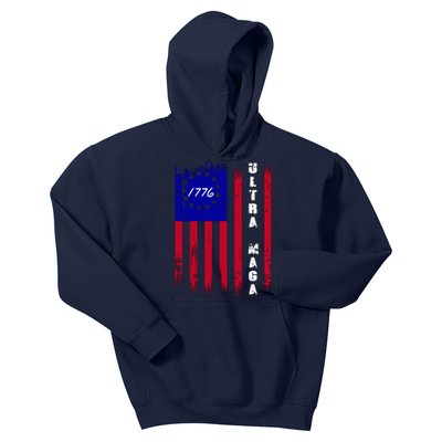 Ultra MAGA Betsy Ross USA Flag Trump 2024 Anti Biden Kids Hoodie