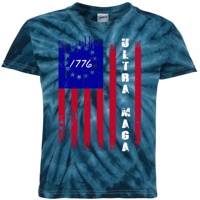 Ultra MAGA Betsy Ross USA Flag Trump 2024 Anti Biden Kids Tie-Dye T-Shirt