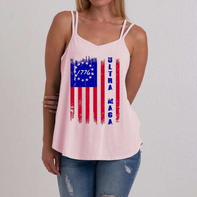 Ultra MAGA Betsy Ross USA Flag Trump 2024 Anti Biden Women's Strappy Tank