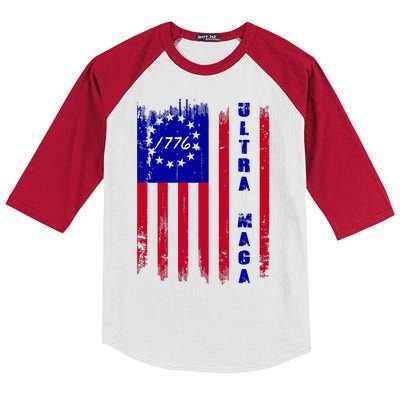 Ultra MAGA Betsy Ross USA Flag Trump 2024 Anti Biden Kids Colorblock Raglan Jersey